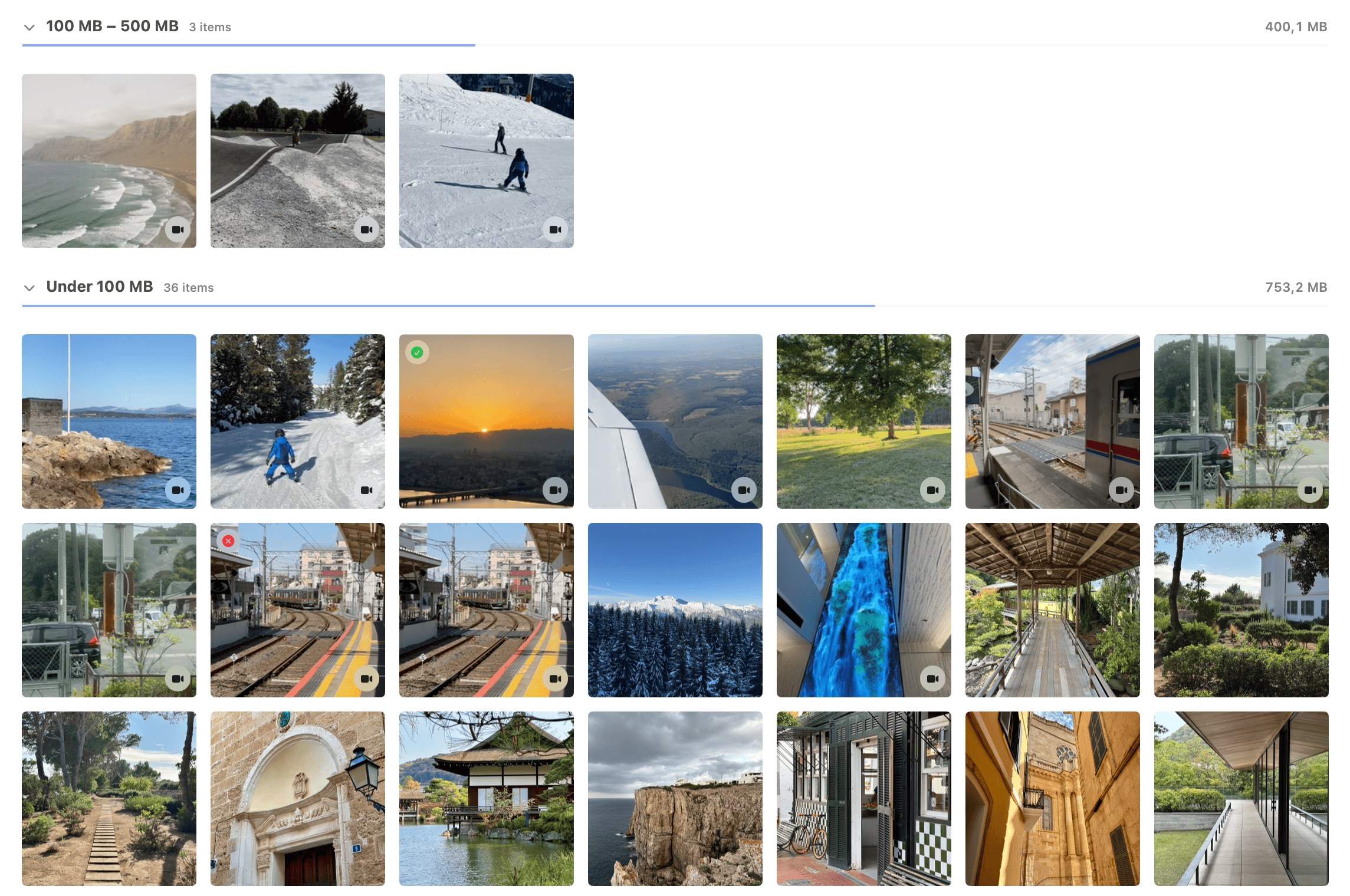 Photos library sorted by file size in LightRoll